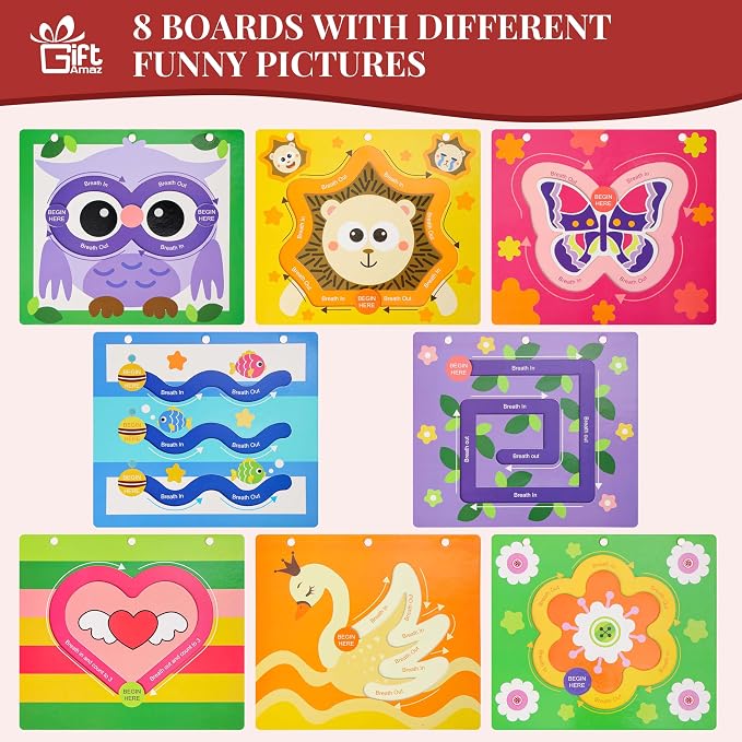 GiftAmaz Mindful Maze Boards, Textured Calming Toys for Kids | Finger Path Breathing Board, Calming Corner Item Social Emotional Learning, Mindful Sensory Cardboard Box for Kid 3+