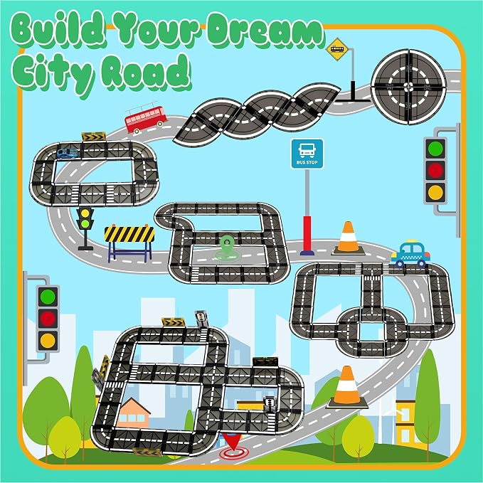 Magnetic Tiles Road Set with Pullback Car for Kids Ages 4-8 Boys Stem Toys | Magnetic City Expension Set,Race Track,Preschool Magnet Blocks Building Toy for 4-8 Year Old,Autism Learning Montessori Gifts