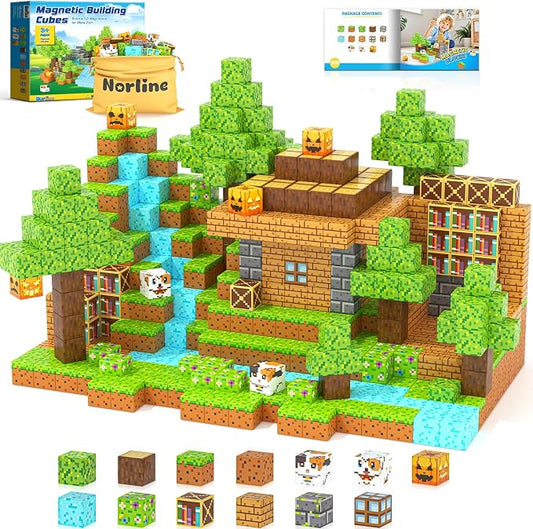 Magnetic Blocks - 100PCS Build Mine Magnet World Forest Cottage Craft Set | Building Toys for Boys Girls Age 3-5 5-7 8-12, Construction Craft Sensory Toys Birthday Gifts for 3+ Years Old STEM Learning