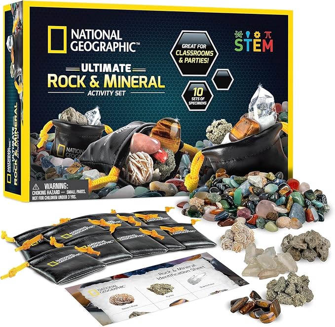 National Geographic Rock Collection with 50 Specimens to Share for Kids | 1.25 Lbs. Assorted Rocks, Minerals, and Gemstones, 50 Sharing Specimens, Classroom Activity, Earth Science Learning