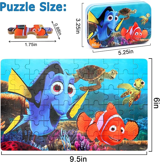 LELEMON Ocean Puzzles for Kids Ages 4-6,Underwater World 60 Piece Puzzles for Kids Ages 4-8,Children Jigsaw Puzzles in a Metal Box,Educational Learning Puzzle Toys for Girls and Boys | Ocean Children Jigsaw Puzzles for Kids Ages 3-5 Kids Puzzles,Educat...