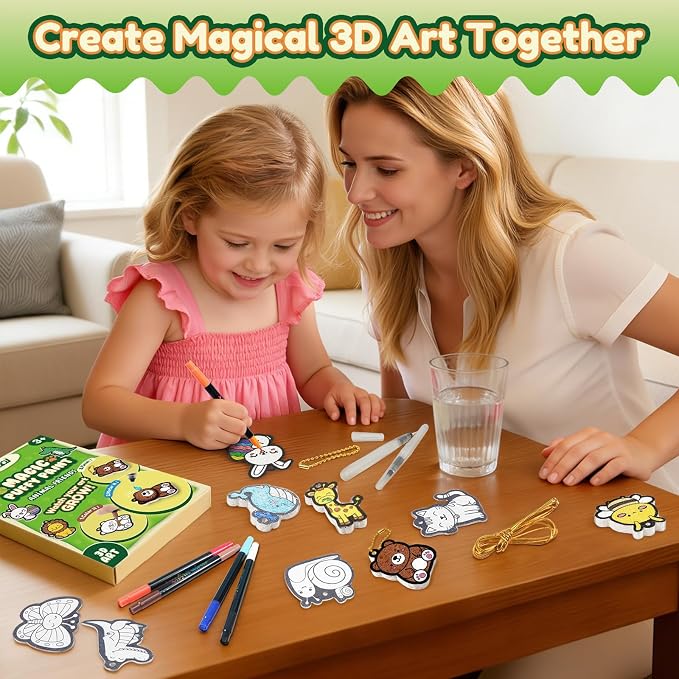 Magic Puffs Paint 3D Art Crafts Kit, Back to School Supplies Gifts for Kids | 19 Mess-Free Paint by Number Crafts for Kids Ages 4-8, DIY Color Inflate Activity, Gift for Girls Boys Ages 4-12