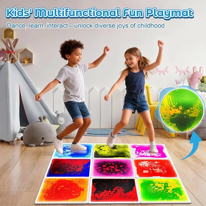 Onyoloy Sensory Floor Tiles 9PCS - Engaging Liquid Play Mats for Toddlers | Autism Sensory Toys, 12"x12" Lava Tiles perfect for Dancing, Learning & Special Education Classroom Gross Motor Development.