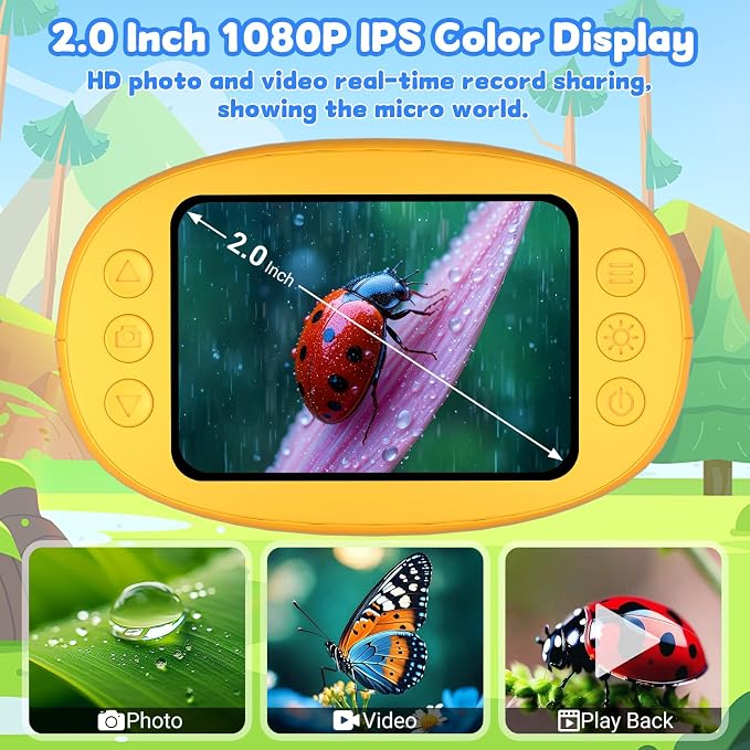 1000X Handheld Microscope for Kids: Pocket Digital Microscope with 1080P&2.0''IPS Screen&Photo/Video - Portable Edu Science Kits for Girls Boys - STEM Toys Birthday Gifts Ages 3-6 6-12(Orange)