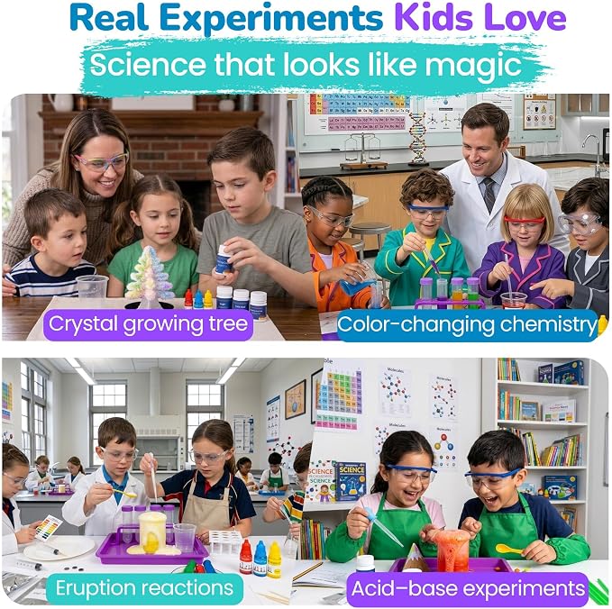 Science Experiment Kit for Kids Ages 8-12 Years - Chemistry Kit Designed By a PhD Chemist & Mom, 46 Hands-On STEM Educational Activities, Gifts for Boys & Girls