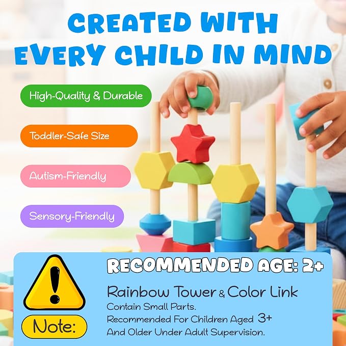 8-in-1 Busy Hands Fine Motor Skills Toys Kit for Toddler, Montessori Toys Set for 3+ Years Old, Learning & Education Toys, Color Shape Sorter, Stacking Toys, STEM, Wooden Toys