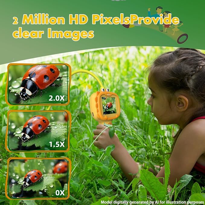 Daxiongmao Borescope Camera with Light for Kids | STEM Science Educational Toy for 3 4 5 6 7 8 9 10 Years Old Boys & Girls | Birthday Gift for Outdoor Adventures & Nature Discovery（Orange）