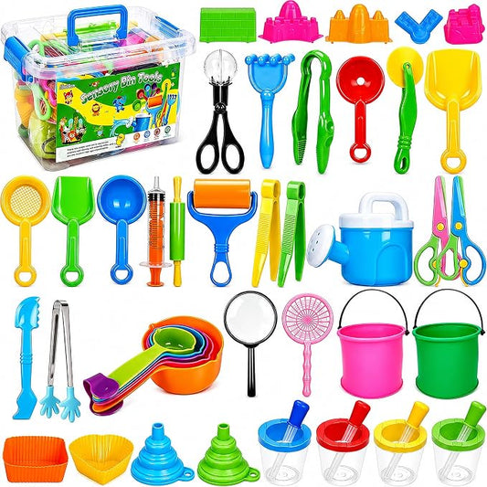 46 PCS Sensory Bin Filler Tools – Fine Motor Skills Development Kit with Scoops, Tweezers, Tongs, Shovels, Funnel,Sensory Bin Accessories for Sorting Counting