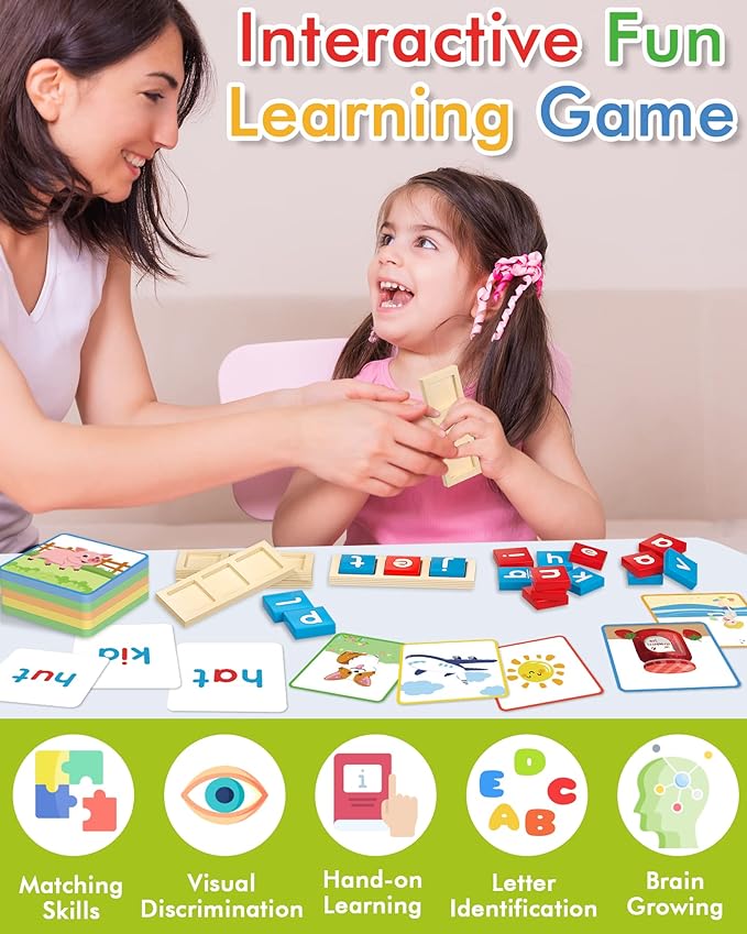 Wooden CVC Word Spelling Games, Montessori Educational Learning Toys Gifts | Learn to Read, Sight Words Flash Cards Kindergarten, Reading Workbooks, Learning Activities, Wooden Letters, Kids Gifts