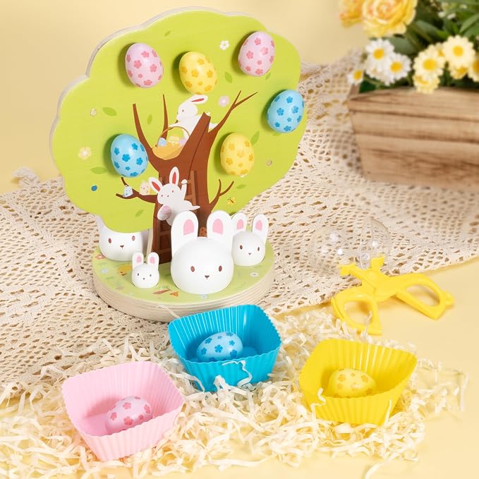 Easter Toys for Toddlers, Magnetic Easter Eggs, Picking Easter Bunny Toy, Montessori Toys for 3 4 5 6 Year Old, Wooden Sensory Color Sorting Toys, Spring Easter Basket Stuffers Gifts for Kids