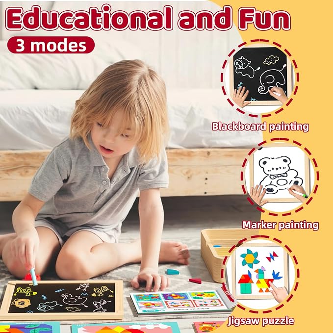 Wooden Magnetic Pattern Block Set with Cards & Pen, 248 Pcs Montessori Creative Magnetic Puzzle Toys for Toddlers 4-8, Learning Educational STEM Tangrams for Kids Boys Girls 4 5 6 7 8