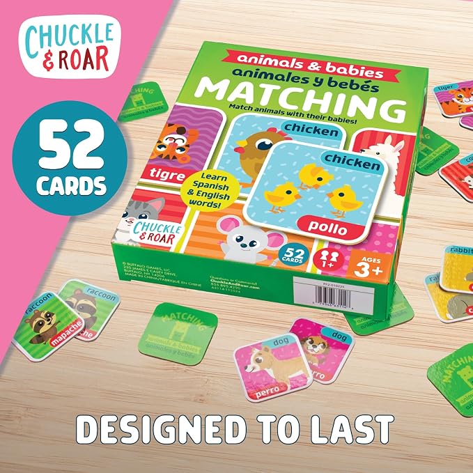 Chuckle & Roar Animals & Babies Memory Matching Game, 52 Tiles, Ages 3+ | Animal Parent-And-Baby Matches, Games for 3 Year Olds, For Road Trips & Flights, Travel Toys for Toddlers 3-5