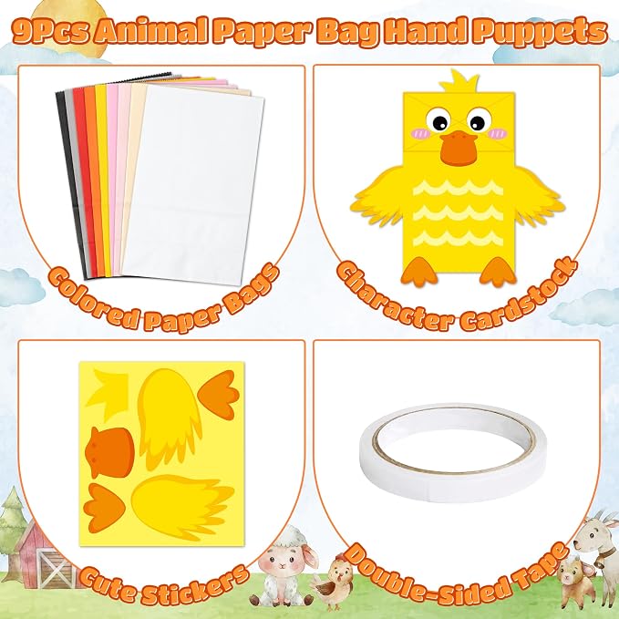 WATINC Hand Puppet Making Kit, Paper Sock Puppet Toys for Kids (Farm) | 9 Styles, Make Your Own Storytelling & Role Play Crafts, Creative Group Activity, Party Favors & Gifts for Kids Ages 4-8