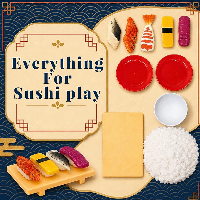 Sushi Sensory Bin Filler, Realistic Silicone Sushi Theme Toy Set, Safe Non-Toxic Sensory Filler for Pretend Play, Japanese Food Toy for Kids 6+