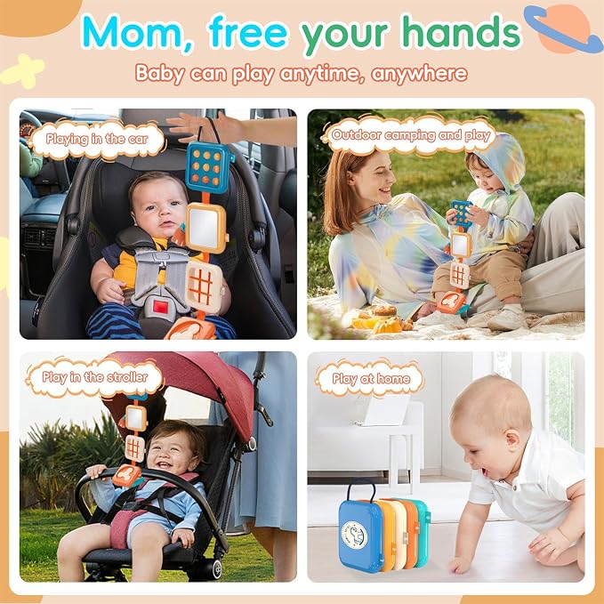 Toddler Busy Cube - Montessori Travel Toy for 1-3 Year Old | Boosts fine motor skills and sensory learning. Compact busy cube is an airplane or car travel activity toy gift for toddlers.