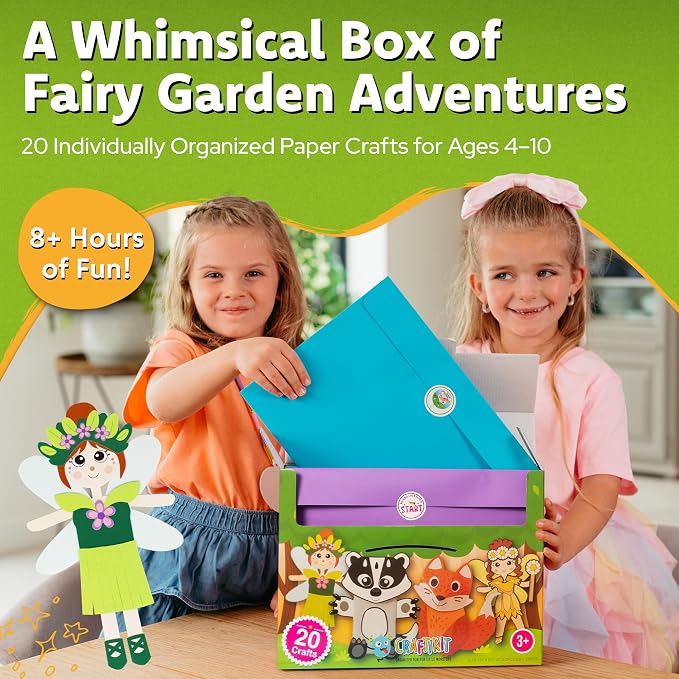 Craftikit® 20 Award-Winning Fairy Garden Crafts for Kids - 20 All-Inclusive Fun Paper Toddler Crafts, Fairy Garden Kit for Kids Ages 3-10