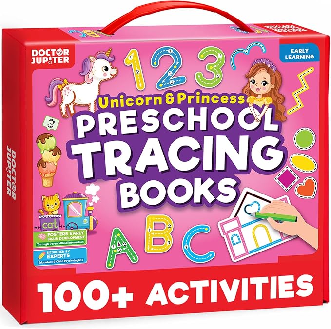 Doctor Jupiter Preschool Tracing Books for Toddlers, 3+ Year Old Kids |Learning Activity Books, Unicorn & Princess Educational Toys, 100+ Wipe Clean Preschool & Kindergarten Activities
