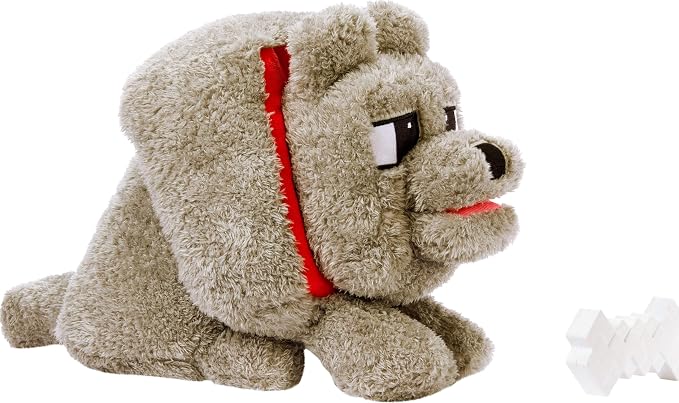 Mattel Minecraft Dennis the Wolf Plush Toy with Sound and Feeding Action | Food Mode, Stuffed Animal, Inspired by A Minecraft Movie (Amazon Exclusive)