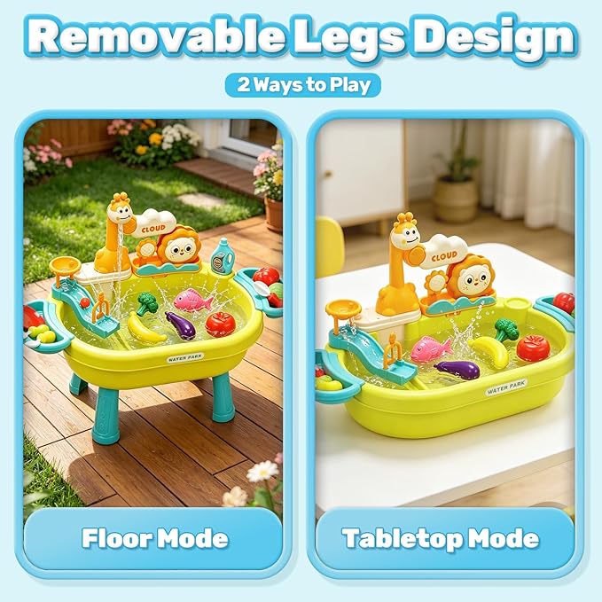 CUTE STONE Play Sink with Running Water, Kitchen Sink Toy with Upgraded Electric Pump, Play Food & Tableware Accessories, Summer Outdoor Sensory Water Table Toy for Toddlers & Kids