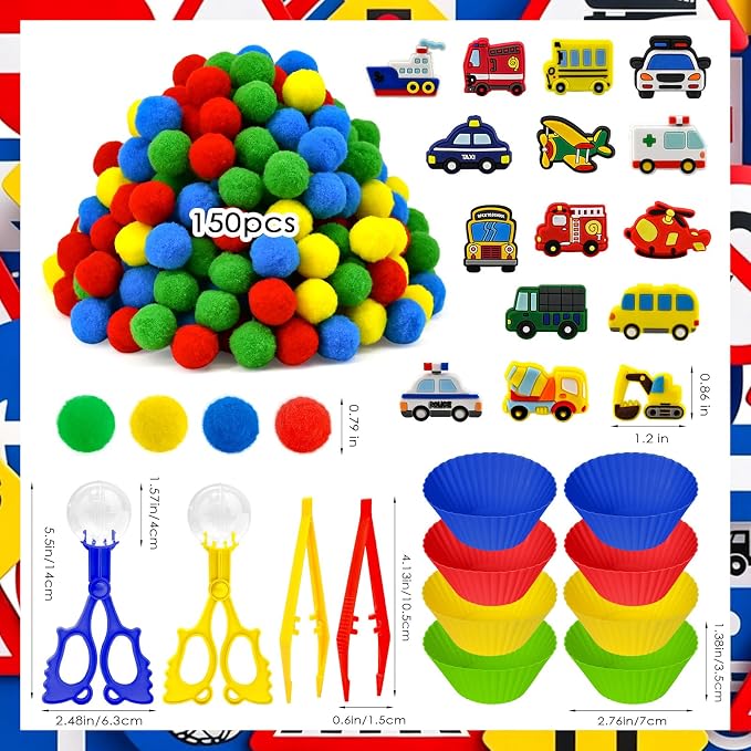 Cars Sensory Bin Items Transportation Counting Sorting Sensory Bin Filler Fine Motor Excavator Ambulance Fire Engine Police Car Taxi School Bus Counts for Summer Sorting Counting Decor