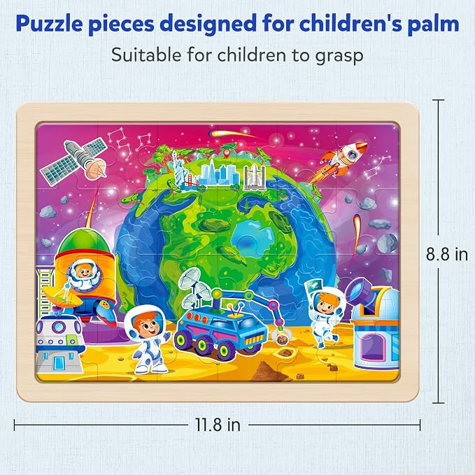 SYNARRY Large USA Map, World Map & Solar System Wooden Puzzles Ages 4-6 | Puzzles for Kids Ages 3-5, Birthday Gifts for Boys & Girls, Educational Geography & STEM Toys, Screen-Free Play