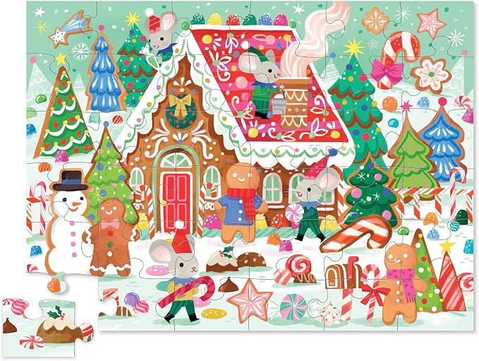 Crocodile Creek 36-Piece Jigsaw Floor Puzzle - Fun Floor Puzzles for Kids Ages 3-5 - Heavy-Duty Shaped Box for Storage - Gingerbread House - 20" W x 16" H Finished