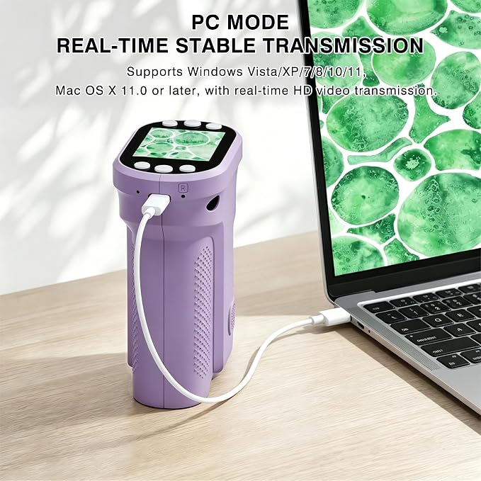 Kids Digital Microscope, 1000X Handheld Pocket Microscope STEM Science Toy | 2.0" IPS Screen, 8 LED Lights, Photo & Video Capture, Rechargeable Design, Educational STEM Gift for Kids Ages 3-12