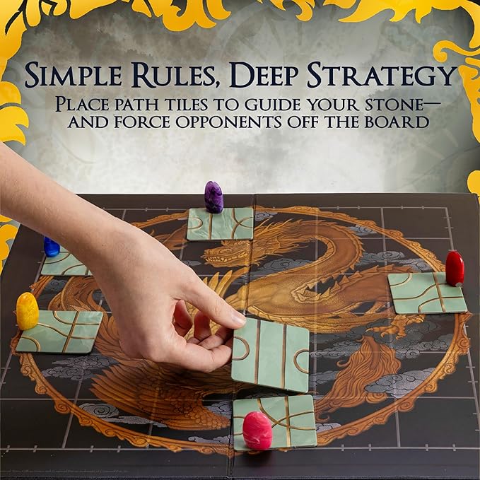 Tsuro 20th Anniversary Edition, Award Winning Tile Laying Strategy Game | Enhanced Path Tiles, 8 Upgraded Dragon Pawns, Exclusive Storage Bag, 15 - 30 Minutes, For 2-8 Players Ages 8+