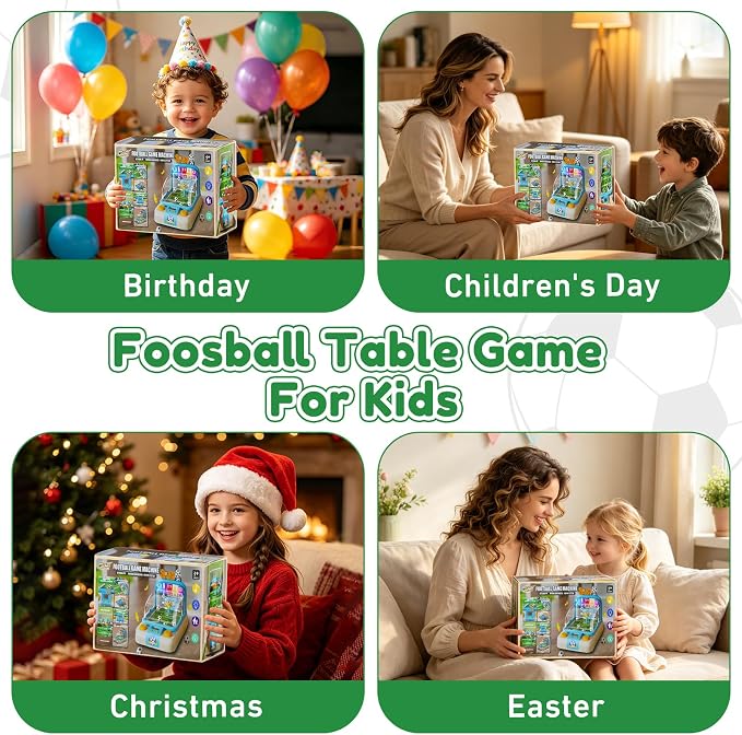 Mini Foosball Table for Kids Boys 3 Year Old Birthday Gifts, Portable Tabletop Soccer Board Game 2-Flipper Soccer Pinball with Scoreboard, Music, Light, for Family Game Night