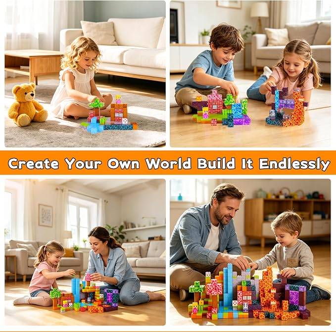 150PCS Magnetic Building Blocks for Kids Ages 3-8, 0.8in STEM Magnetic Cubes, Montessori Construction Toys for Boys Girls, Creative Educational Building Set, Birthday