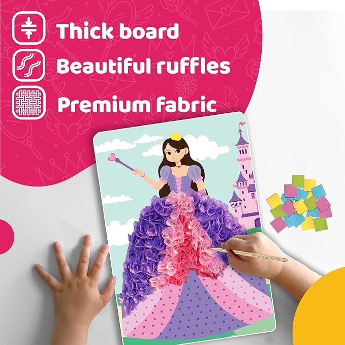 jackinthebox Poke Art Princess Themes Crafts Kit for Kids, Girls, Ages 4-8 | 1400 fabric pieces, travel arts activities & birthday gifts, mess-free toddler, age 4 5 6 7 8 9 year old, flower pressing