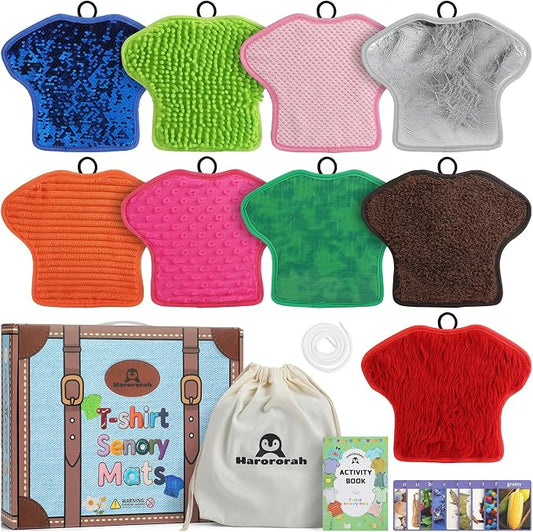 Upgraded Sensory Mats w/Activity Book, Sensory Toys for Kids with Autism (11 x 9 inches), Tactile Wall Panel Montessori Toy, Sensory Room Must Haves for Calming & Focused Learning