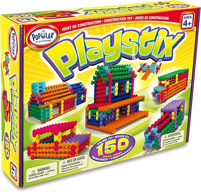 POPULAR PLAYTHINGS Playstix Construction Toy Set, 150 Piece Kit | for Kids Ages 4 and Up, Building Sticks for STEM and Classroom Use