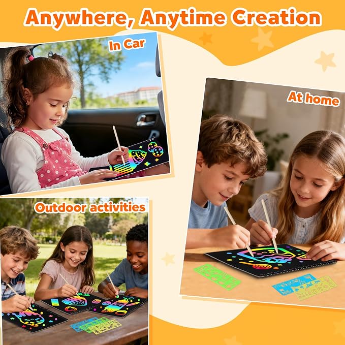 ZMLM Scratch Paper Art-Crafts Gift: 2 Pack Rainbow Notebooks Supplies Toys | Art Crafts for 3 4 5 6 7 8 9 10 11 12 Years Old Girls and Boys Kids Birthday Christmas Party Travel Games Activities Food