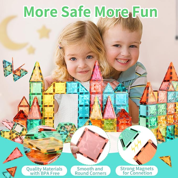 Magnetic Tiles with Playboard, STEM Building Blocks, 32-Piece | Encourages creativity, imaginative play, and early learning through hands-on exploration