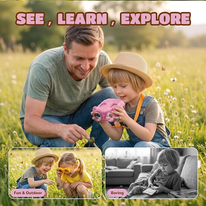 1000X Digital Microscope for Kid Handheld: 2-in-1 Telescope Portable STEM Toy - Birthday Gift for Boy Girl - Science Kits 10X Magnifying Glass for Age 3-8 8-12 USB Gadget Pink