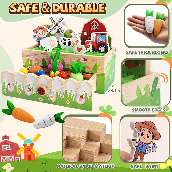 Montessori Toys for 18 Months+ | Wooden Animal Farm Kids Toys | Shape Sorting Educational Learning Fine Motor Skills |Birthday Gifts for Girl&Boy