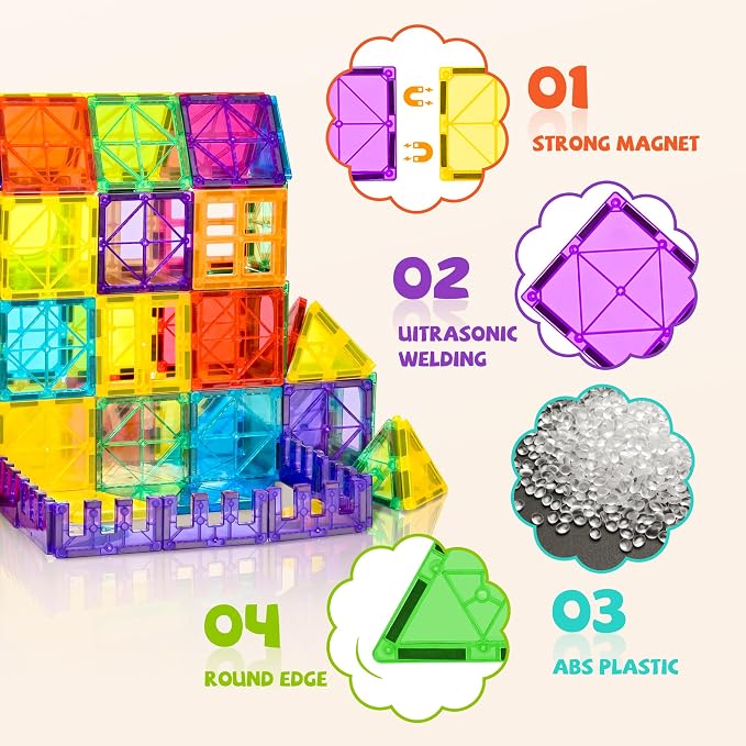 cossy 60 Pcs Magnet Tiles Magnetic 3D Building Blocks Set Educational Construction Toys for 3+ Year Kids with Stronger Magnets, Rivets-Fastened, Educational,Recreational, Conventional