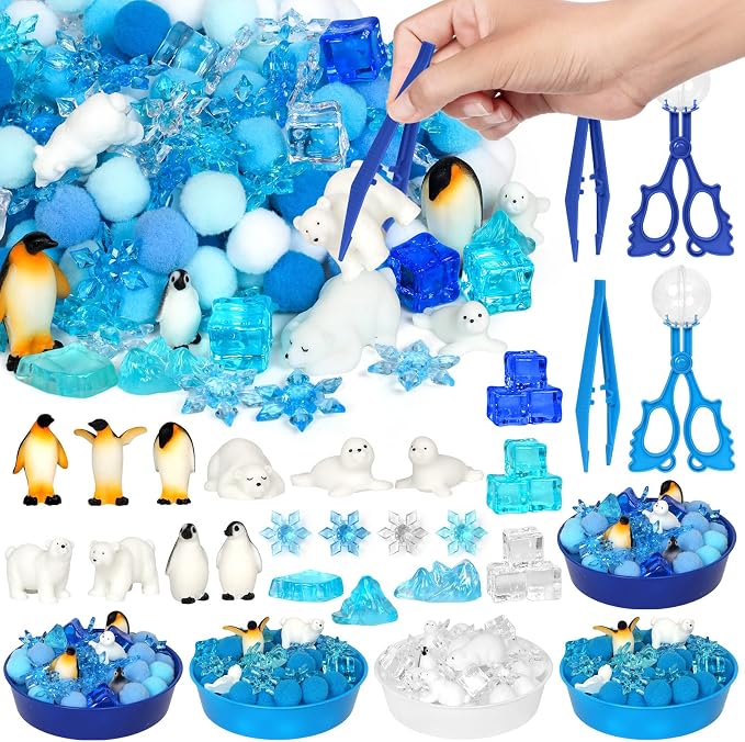 182 Pcs Arctic Animals Sensory Bin Items Winter Arctic Animals Counting Sorting Sensory Bin Filler Fine Motor Arctic Habitat Counts for Easter Day Spring Summer Counting Decor