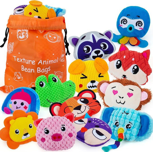 Sensory Bean Bag for Kids 12 Pack,Texture Beanbags Sensory Toys for Autism | Cute Animal Beanbags,Sensory Toys for Toddlers Kids Learning,Sensory Play Fine Motor Anxiety Relief