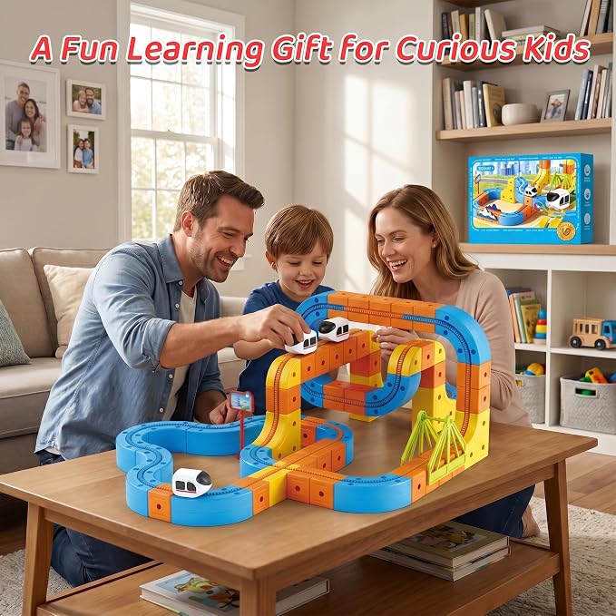 114PCS Electric Train Track Set for Kids – Flexible Race Tracks with Motorized Anti-Gravity Train, STEM Educational Building Toy for Boys & Girls Ages 3-8