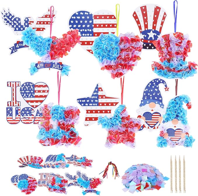 Fennoral 24 Pack 4th of July Craft Kit for Kids | Make You Own Patriotic Poke in Art DIY for 250th Anniversary of USA Independence Day Classroom Activities Party Decoration