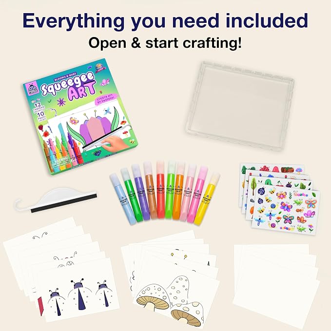 Squeegee Colour Squeeze Art Kit for Kids 4-8 - Blooms & Bugs Themed | Screen-Free Activity, Kids Painting Set with Bug Stickers, Great Birthday Gift for Creative Expression & Color Exploration