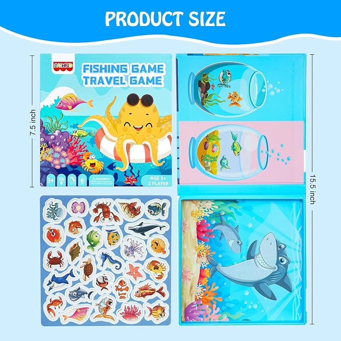 Magnetic Fishing Game for Toddlers Ages 3-8 – Montessori Wooden Educational Toy with 28 Fish – Preschool Learning Toy for Fine Motor Skills, Travel, Airplane & Road Trips