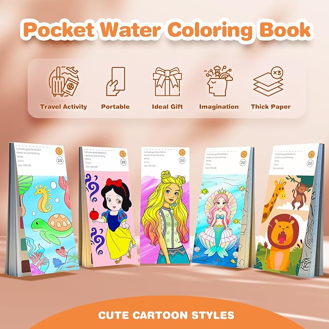ZHOC Paint with Water Coloring Books for Kids, Pocket Mess Free Watercolor Painting Sets for Kids Ages 3 4 5 6 7 8+, Water Color Paint Set Arts and Crafts Gift for Boys Girls, Animals