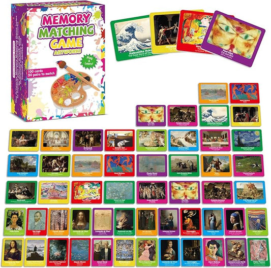 gisgfim 100 PCS Memory Matching Game Famous Paintings Concentration Memory Card for Adults Learning Educational Game A Fun & Fast Artworks Theme Matching Games