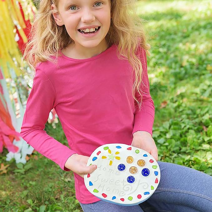 4M Make Your Garden: Stepping Stone - DIY Ceramic Yard Decor Art & Craft | Create a 7.5-inch sparkling garden stone with beads, glitter, and stones. Perfect creative keepsake for kids ages 8 and up