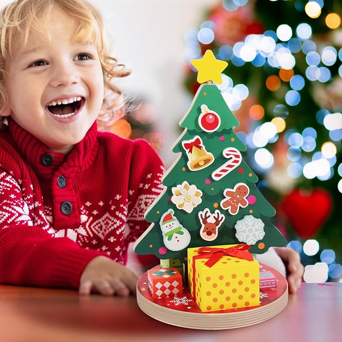 Magnetic Christmas Tree Toy for Toddlers, Montessori Toys for 3 4 5 6 Year Old, Wooden Color Sorting & Stacking Toys, Fine Motor Skills Sensory Toys, Christmas Decorations STEM Gifts for Kids