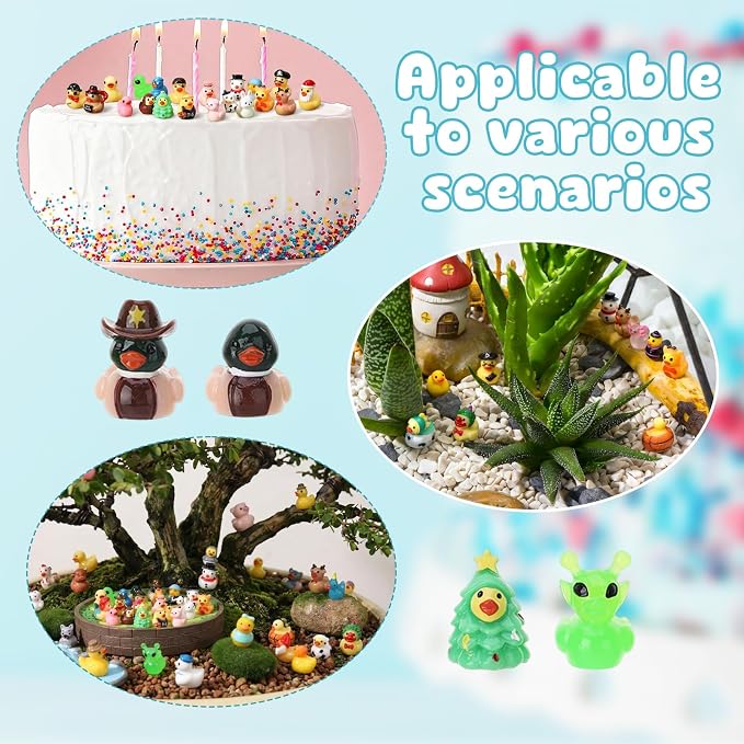 50 Pack Multicolor Mini Resin Ducks, Novelty Holiday Ducks | Tiny Ducks to Hide Prank, Little Ducks Party Favor for Birthday, Easter, Thanksgiving, Halloween, Christmas (50 Styles)