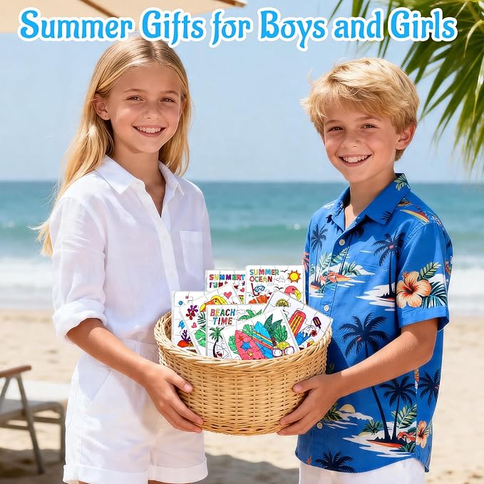 24 Set Summer Crafts for Kids Adults Bulk, Hawaiian Summer Activities DIY Puzzle Kit with Beach Tropical Palm Tree, Luau Ocean Theme Art Painting for Classroom Party Favors Gift Coloring Game Supplies